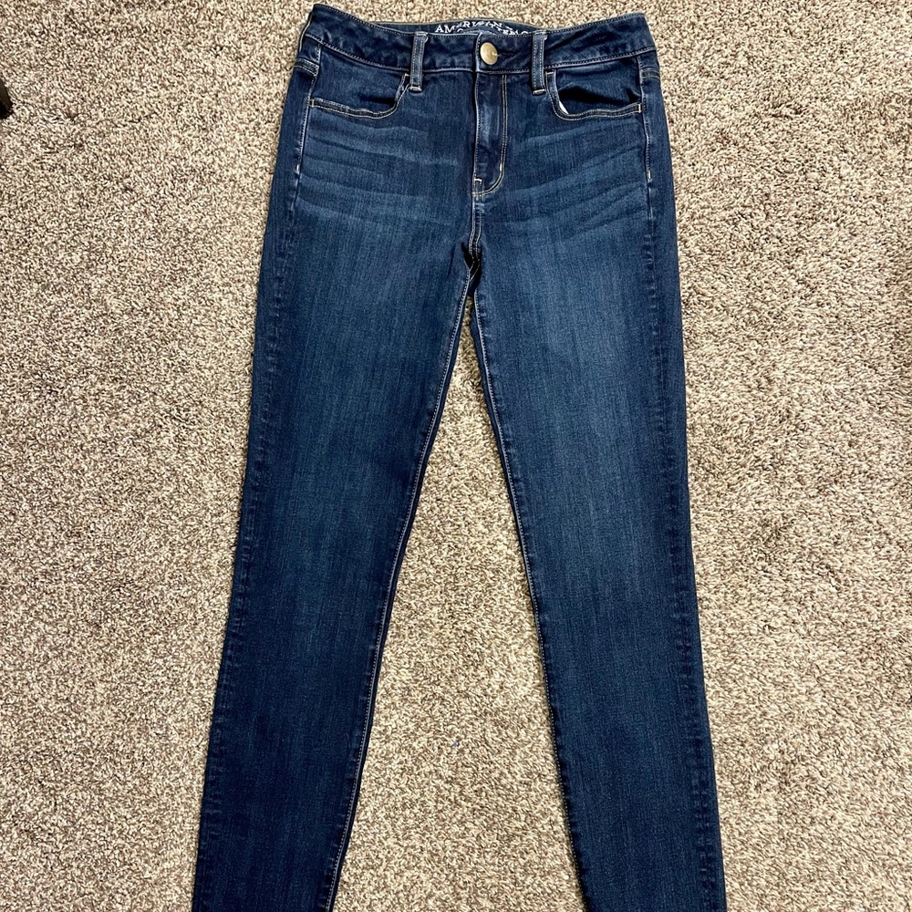 American Eagle Outfitters Stretch 360 High-Rise Dark Wash Jeans Jeggins Size 4 L